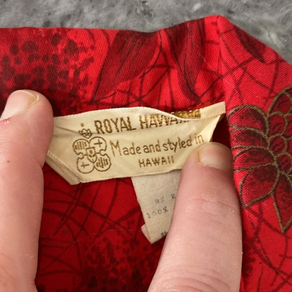 Vintage Royal Hawaiian Shirt Kids 10‎ Red Tropical Button Up Short Sleeve Cotton